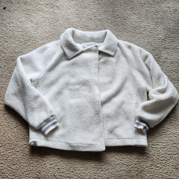 Cleo + Wolf Sherpa Jacket Small White Bomber Crop Collared Snap Button Women's S - Picture 2 of 7